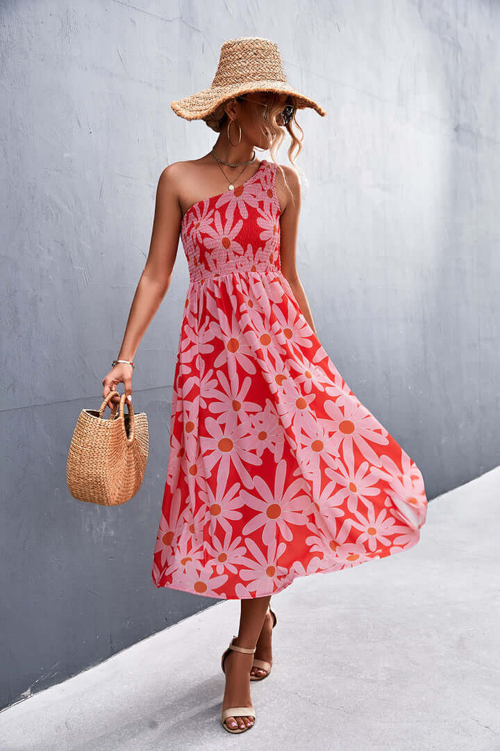 Ladies Pretty Cold Shoulder Floral Dress - Luxivelle