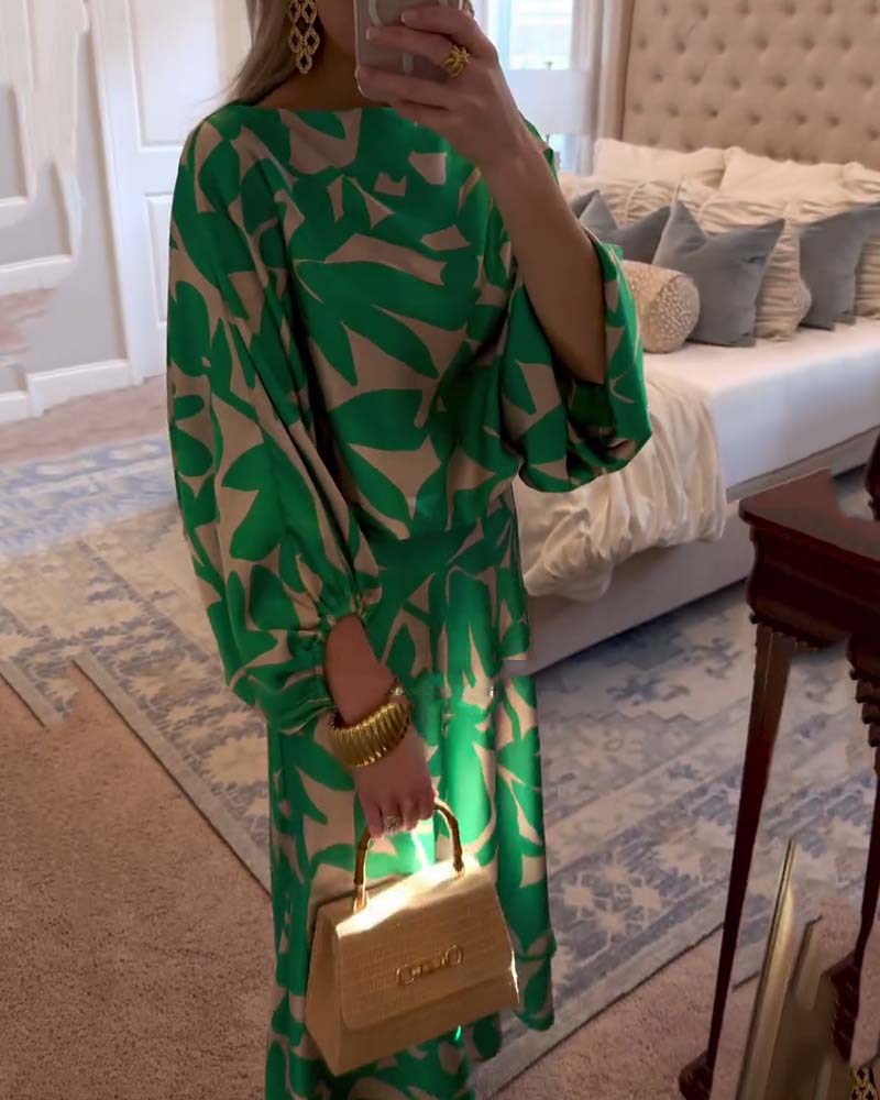 Chic 2-Piece Floral Lantern Sleeve Outfit