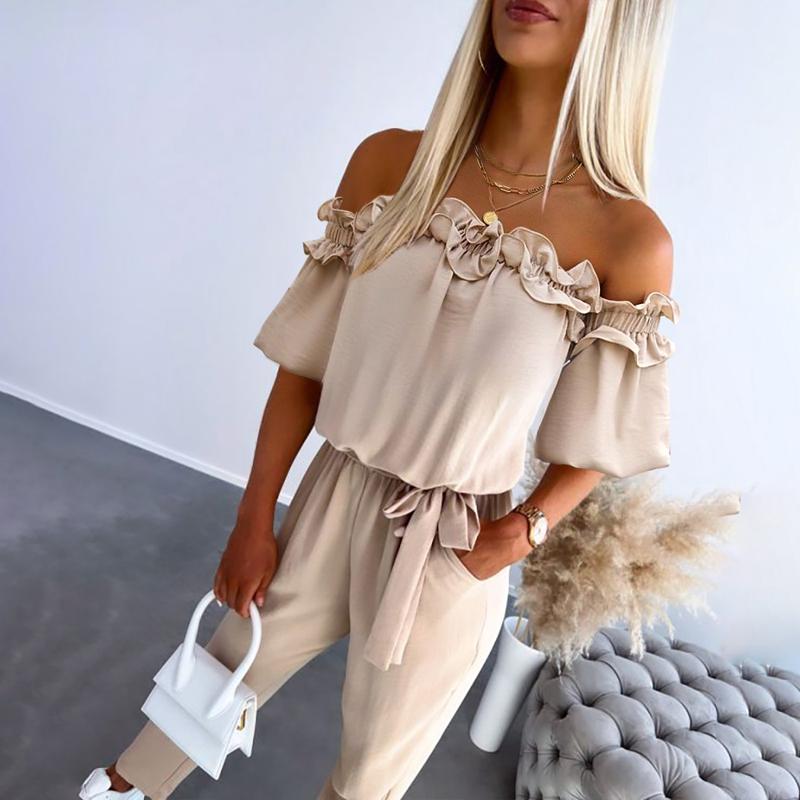 Trendy Cold Shoulder Ruffled Waist Jumpsuit - Luxivelle