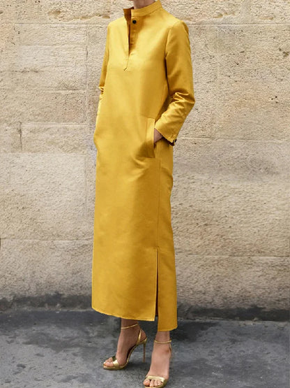 Ladies' V-Neck Split Side Midi Dress - Luxivelle