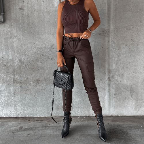 Ladies Fitted Synthetic Leather Combat Pants
