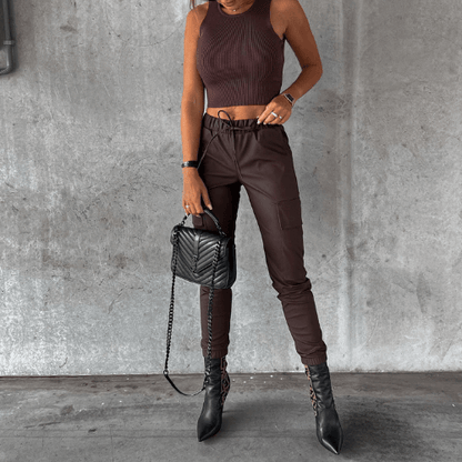 Ladies Fitted Synthetic Leather Combat Pants