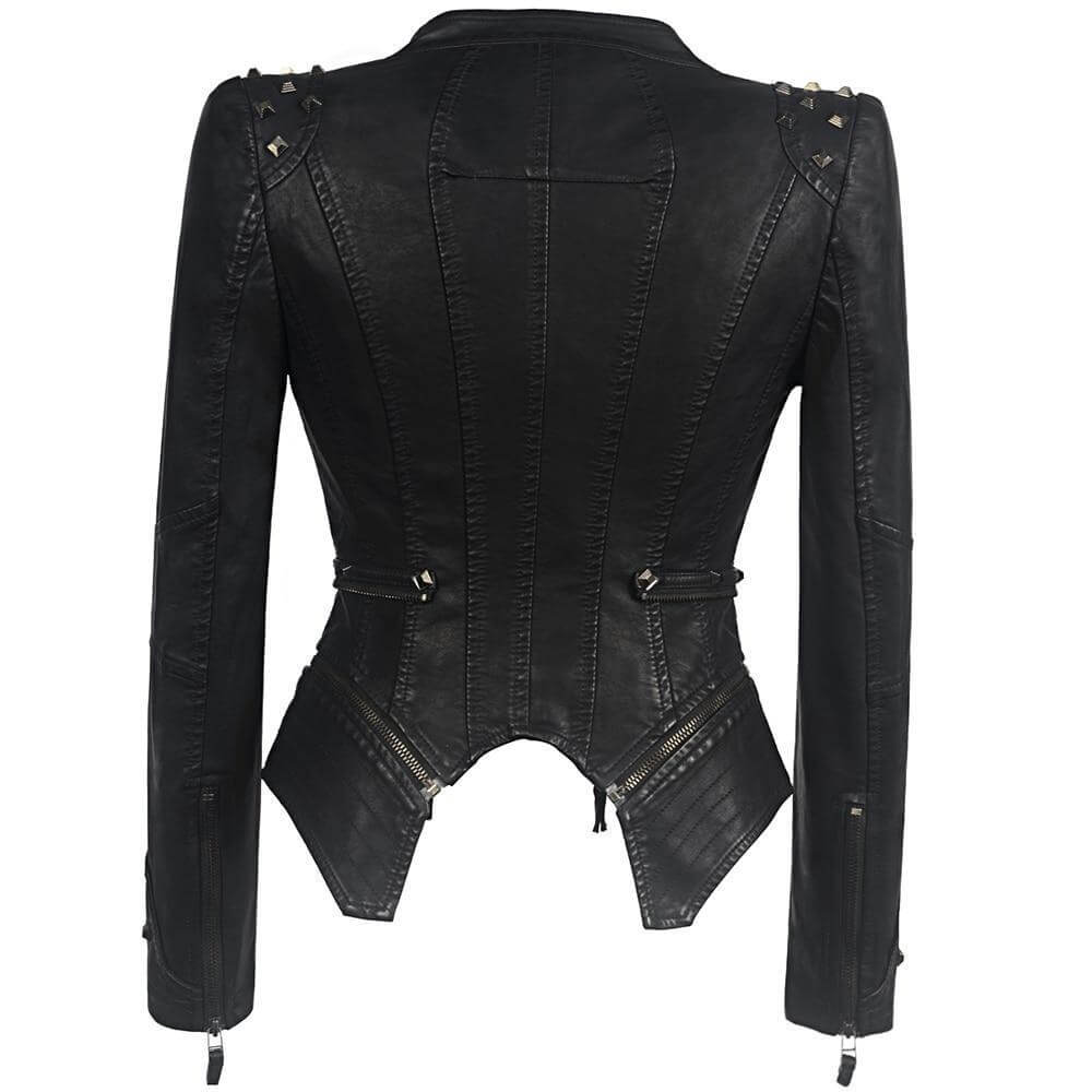 Edgy Black Fake Leather Coat