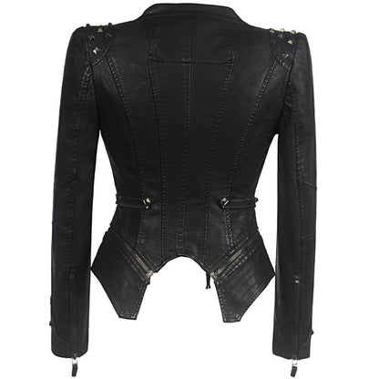 Edgy Black Fake Leather Coat