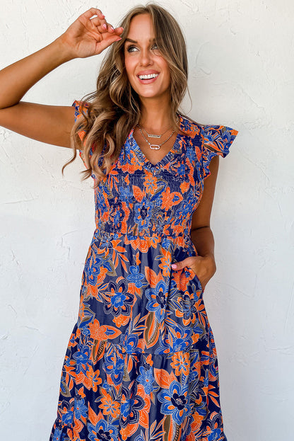 Chic Floral V-Neck Ruffle Dress
