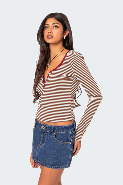 Ladies' Classic Breasted Striped Tee Shirt