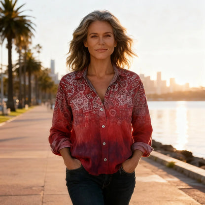 Ladies Classic Cotton Floral Long Sleeve Top