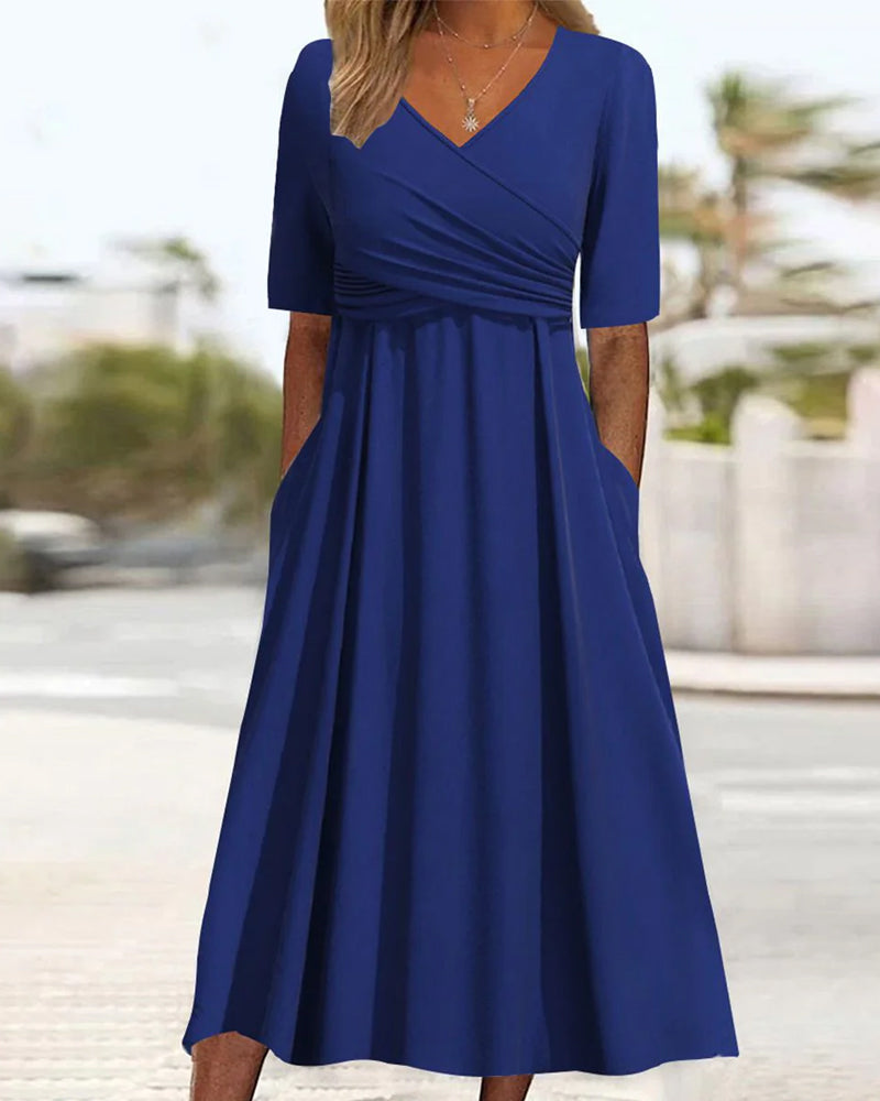 Flattering V Neck Swing Dress - Luxivelle
