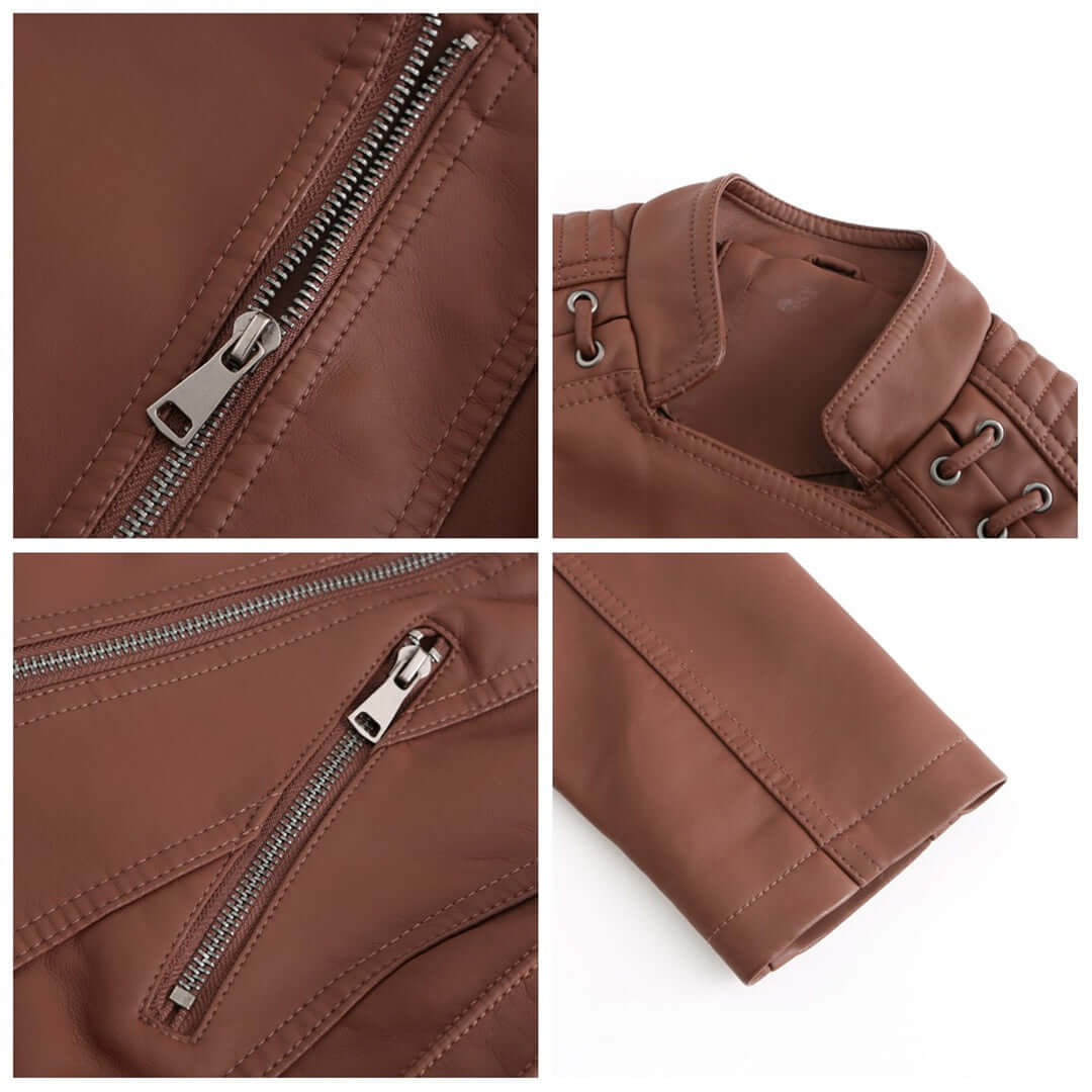 Ladies Vegan Leather Motorcycle Jacket