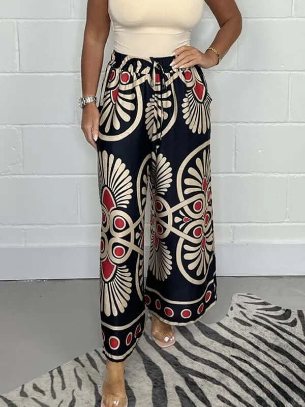 Fashionable Wide Leg Printed Trousers