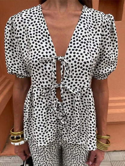 Women's Chic Ruffled Top & Flare Leg Pants
