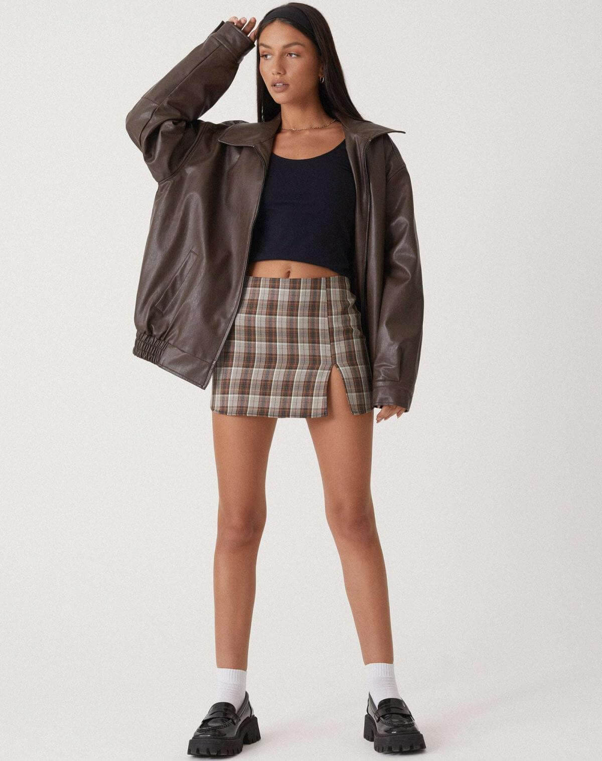 Large Synthetic Leather Women's Coat