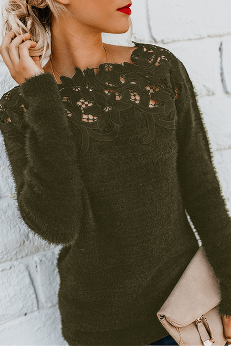 Feminine Crochet Knit Pullover Sweater