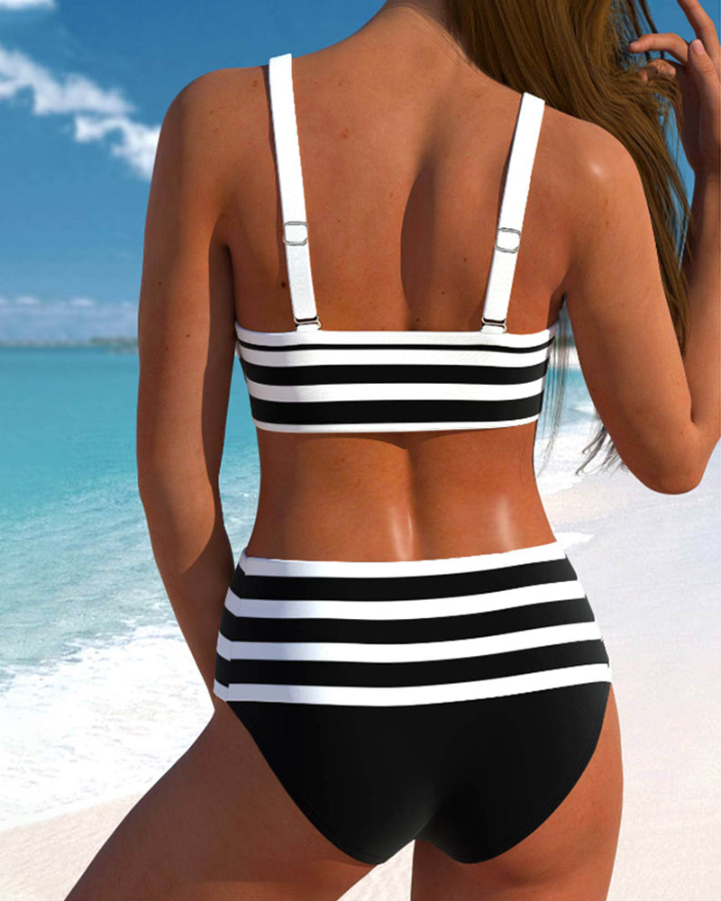 Classic Navy Blue High Waist Swimsuit