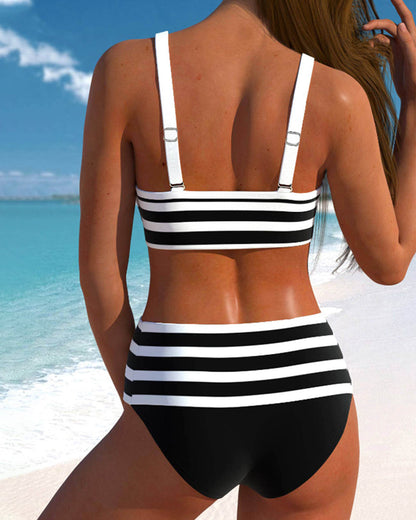 Classic Navy Blue High Waist Swimsuit