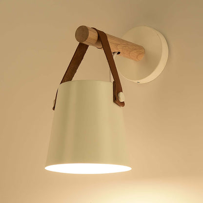 Rustic Wood Wall Lamp with Brown Leather Strap