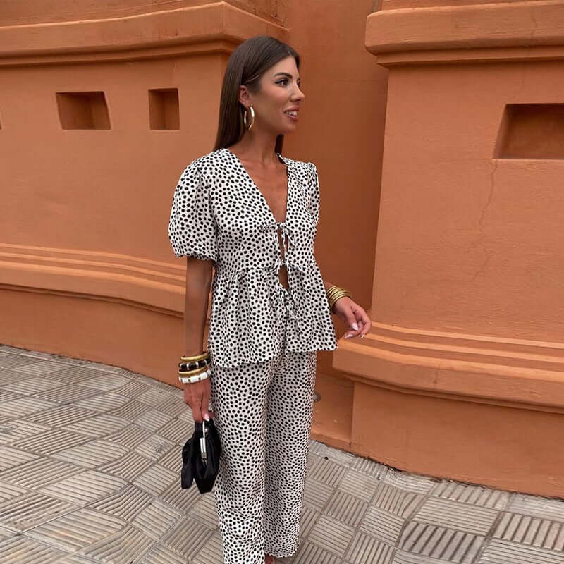 Women's Chic Ruffled Top & Flare Leg Pants