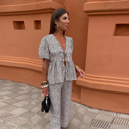Women's Chic Ruffled Top & Flare Leg Pants