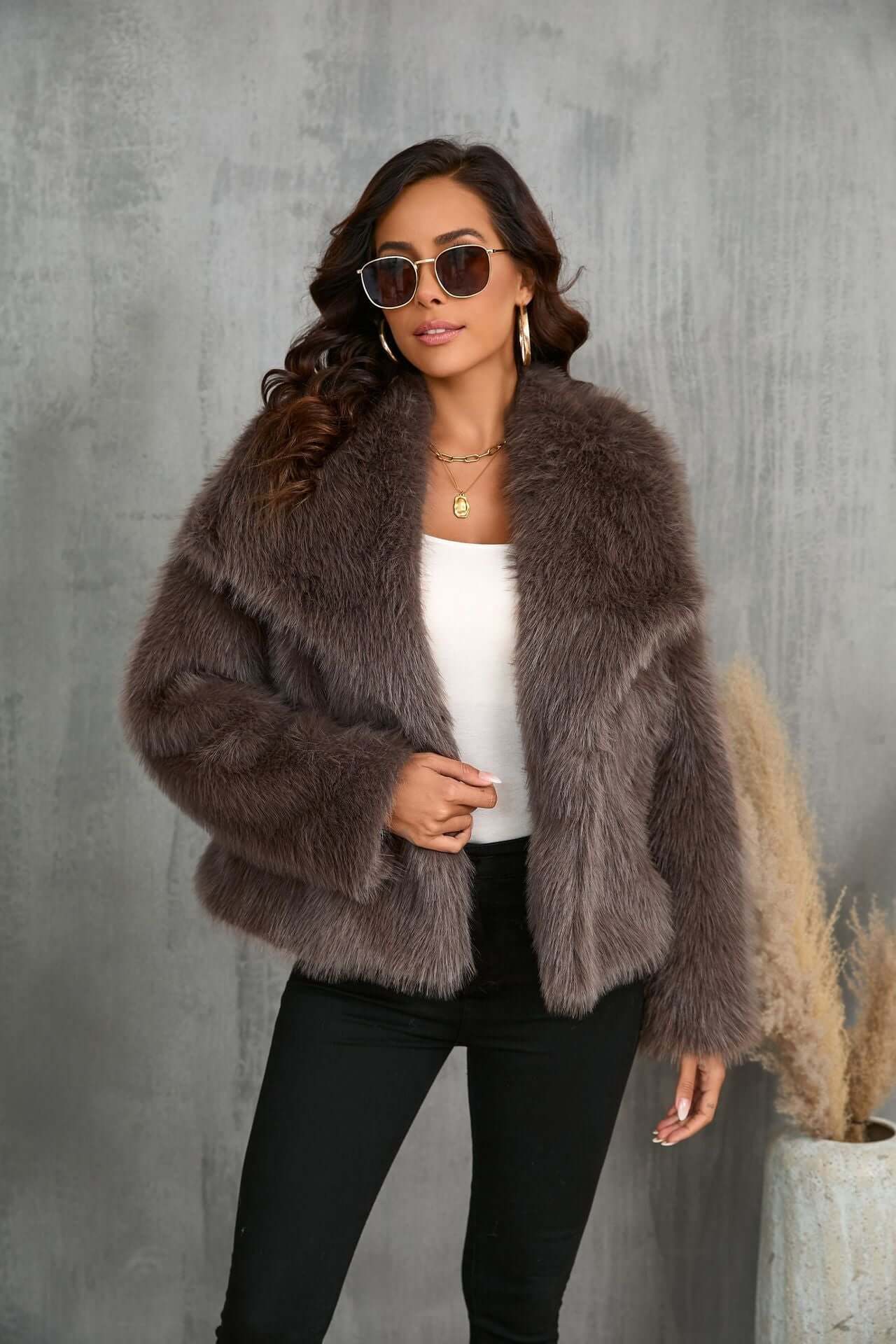 Brown Fake Fur Jacket - Luxivelle