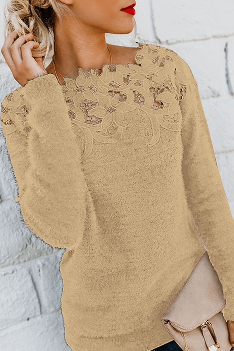 Feminine Crochet Knit Pullover Sweater