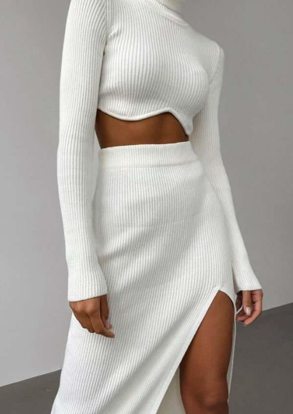 Fashionable Off-Center Turtleneck Sweater Set