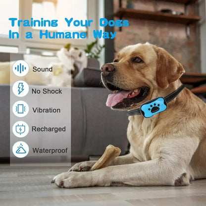 "Adjustable dog anti-bark collar with safe vibration training for all breeds, promoting peaceful pet behavior, fits 9-22 inch