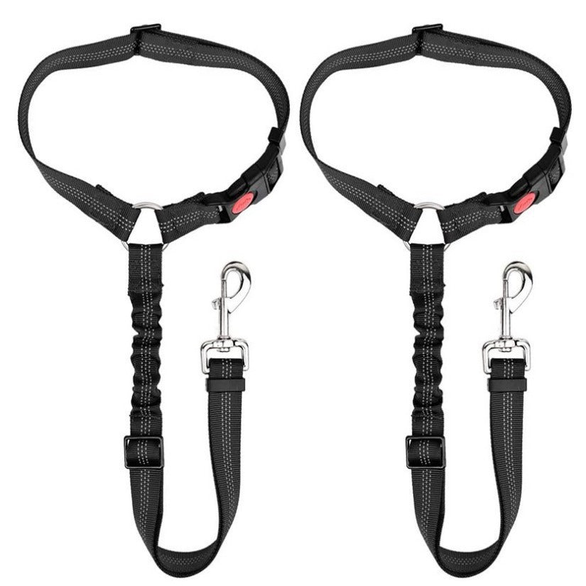 "Adjustable dog car seat belt providing safety, comfort, and tangle-free movement during car rides, easy to install."