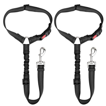 "Adjustable dog car seat belt providing safety, comfort, and tangle-free movement during car rides, easy to install."