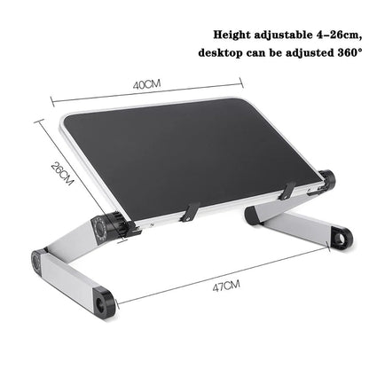 Adjustable ergonomic laptop stand with flexible height and angle. Features venting design, suitable for home or office use.