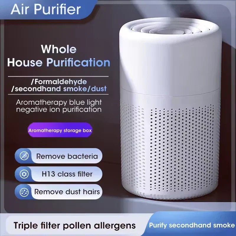 "Advanced HEPA air purifier with sleek design and compact form, ideal for enhancing indoor air quality in home spaces."