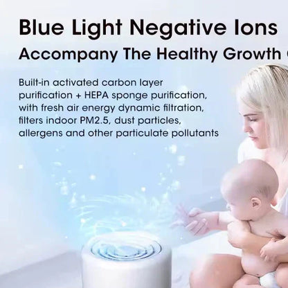 "Advanced HEPA air purifier with sleek design and compact form, ideal for enhancing indoor air quality in home spaces."