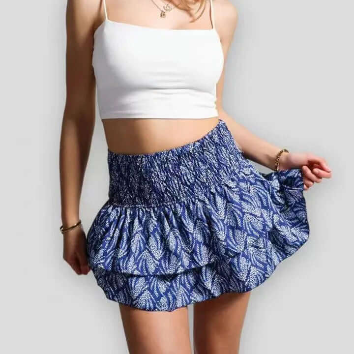 Floral Mini Skirt with Elastic Waist