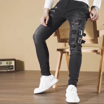 Slim Fit Distressed Biker Jeans for Men