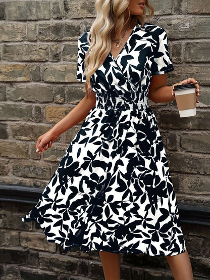 Ladies' Flower Pattern Elastic Waist Dress