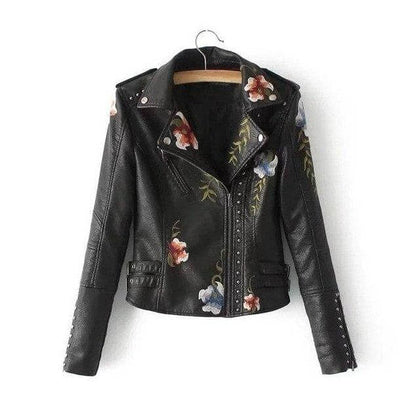 Ladies' Flower Pattern Faux Leather Coat - Luxivelle