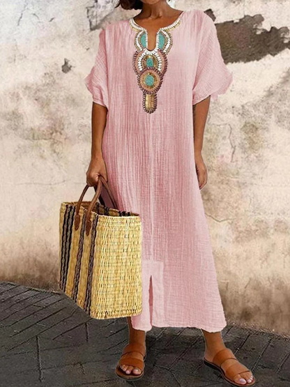 Lightweight Summer Cotton Maxi Dress with Boho Style - Luxivelle