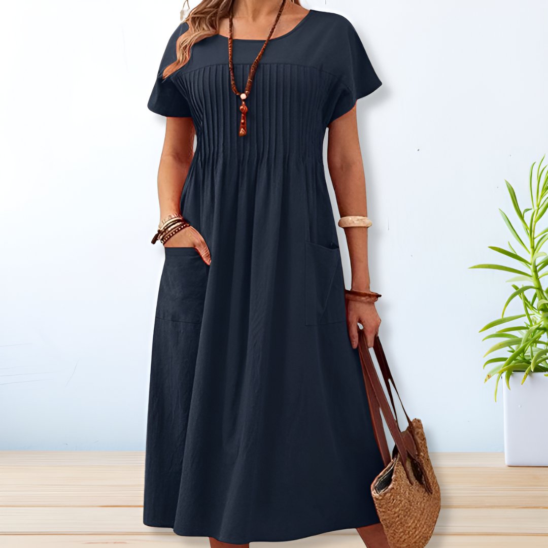 Leona | Summer Dress - Linen Cotton, Casual Relaxed Fit with Pockets-1