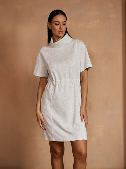 Comfy Casual Short Sleeve Drawstring Dress