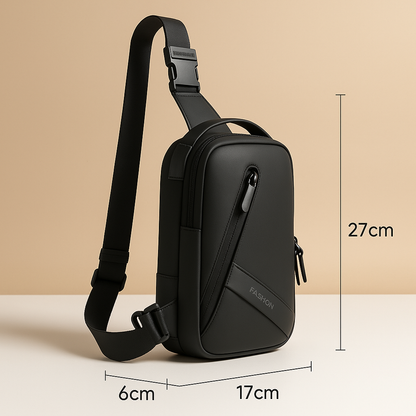 Men's anti-theft charging chest bag with USB port, water-resistant material, and multiple compartments for travel and daily use.
