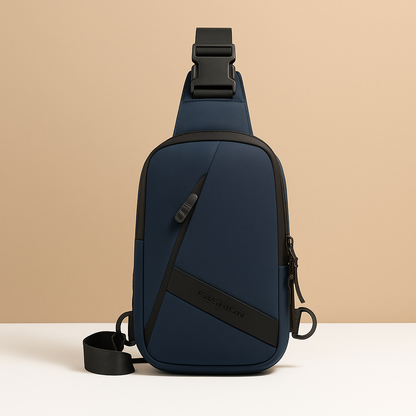 Men's anti-theft charging chest bag with USB port, water-resistant material, and multiple compartments for travel and daily use.
