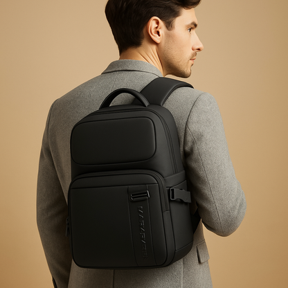 Anti-theft tech crossbody bag for men with RFID protection, shock-absorbing laptop sleeve, hidden compartments, and water-resistant design—ideal for travel and work.