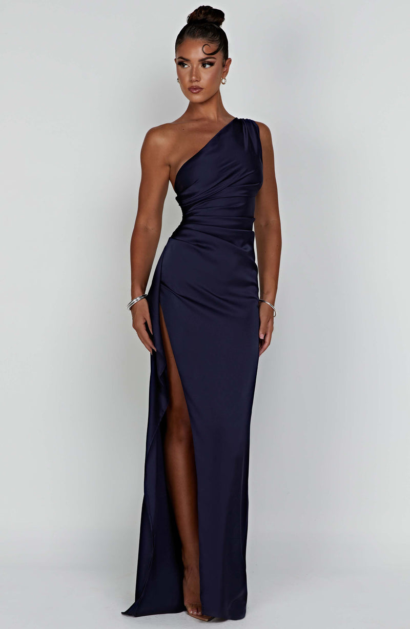 Sleek Satin One Shoulder Evening Bodycon Dress