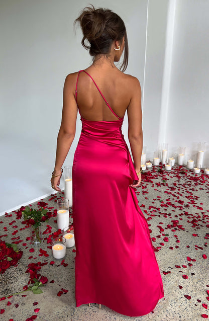 Sleek Satin One Shoulder Evening Bodycon Dress