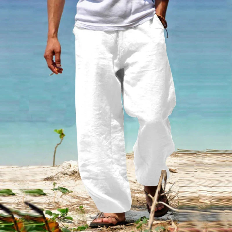 Milan | Men's White Linen Pants - Lightweight, Classic Cut Trousers for Casual and Semi-Formal Occasions-5