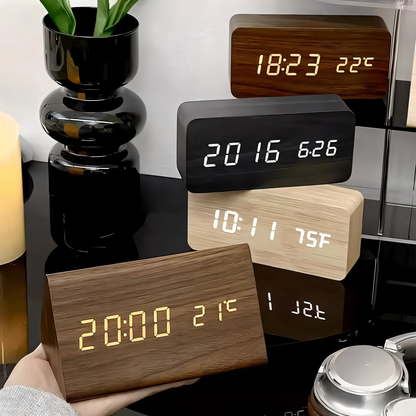 Smart Wooden Digital Alarm Clock with Temp & Humidity