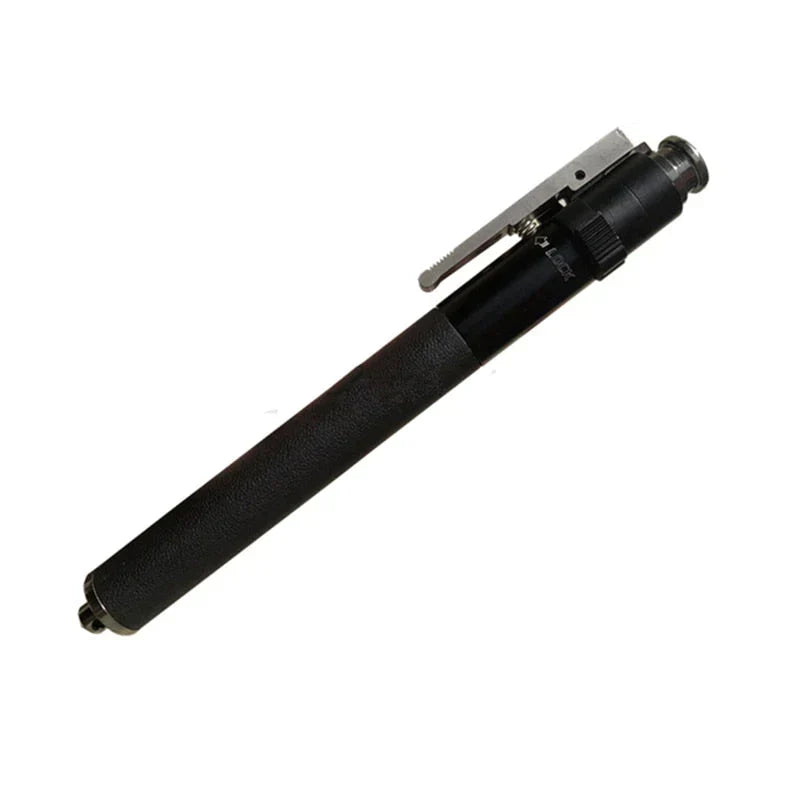 "Automatic folding black walking cane with ergonomic handle, lightweight aluminum, adjustable height for enhanced support."