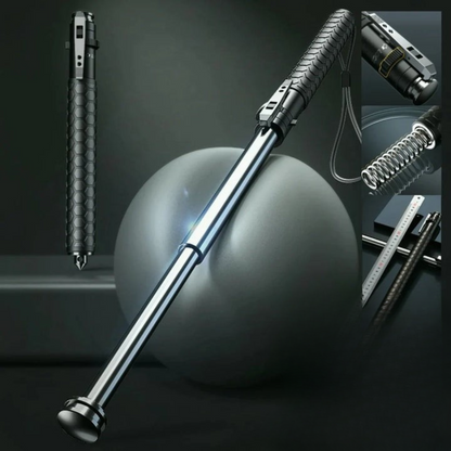 "Automatic self-defense walking stick for urban safety with one-click deploy, anti-slip grip, and lightweight alloy design."