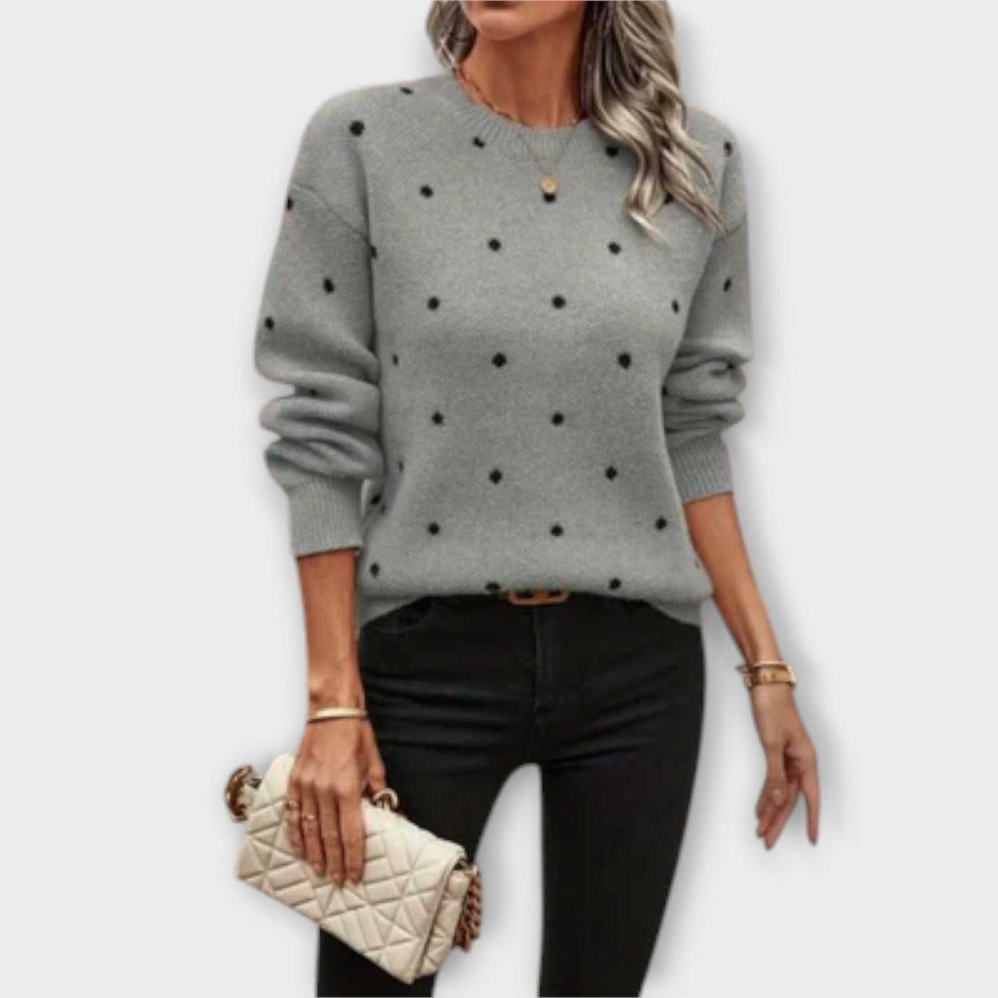 Classic Dot Pattern Long Sleeve Knit Sweater