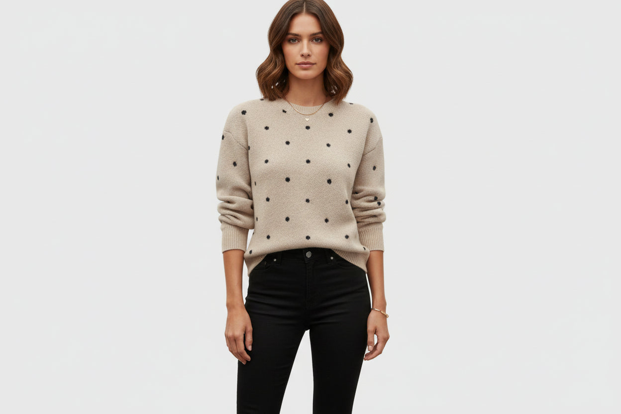 Classic Dot Pattern Long Sleeve Knit Sweater - Luxivelle