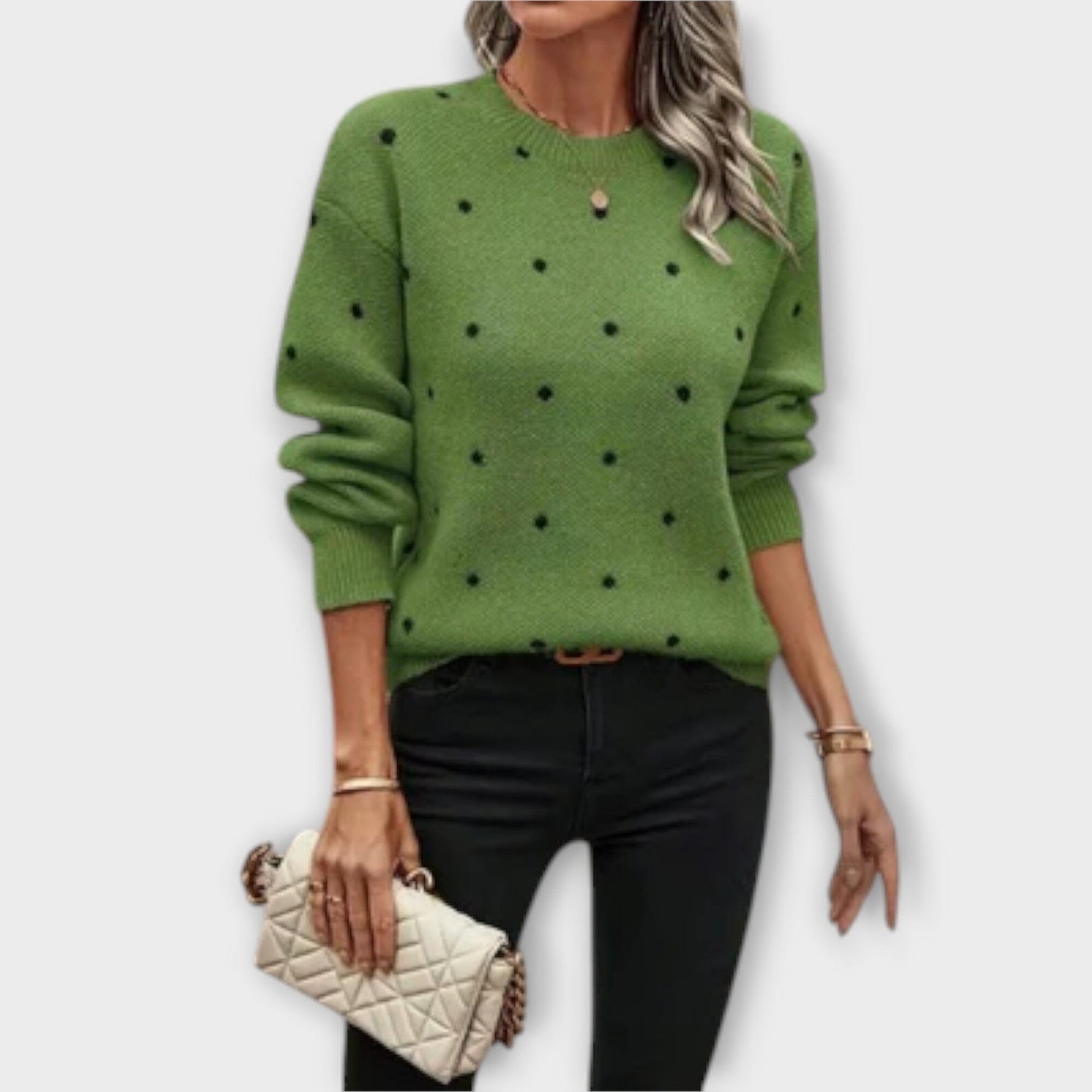 Classic Dot Pattern Long Sleeve Knit Sweater